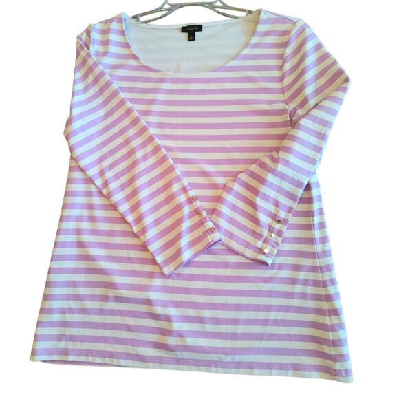 Talbots 3/4 Sleeve Top Women's Size L Lavender White Striped Stretch Knit Tee - Picture 6 of 13